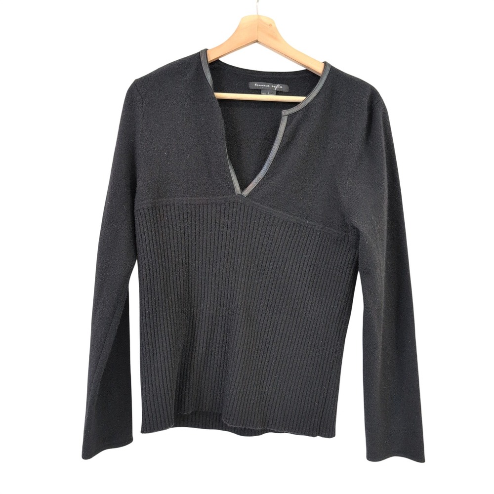 Emma Sofia Black 100% Cashmere V-Neck Sweater Large Class Quiet Luxury Old Money
